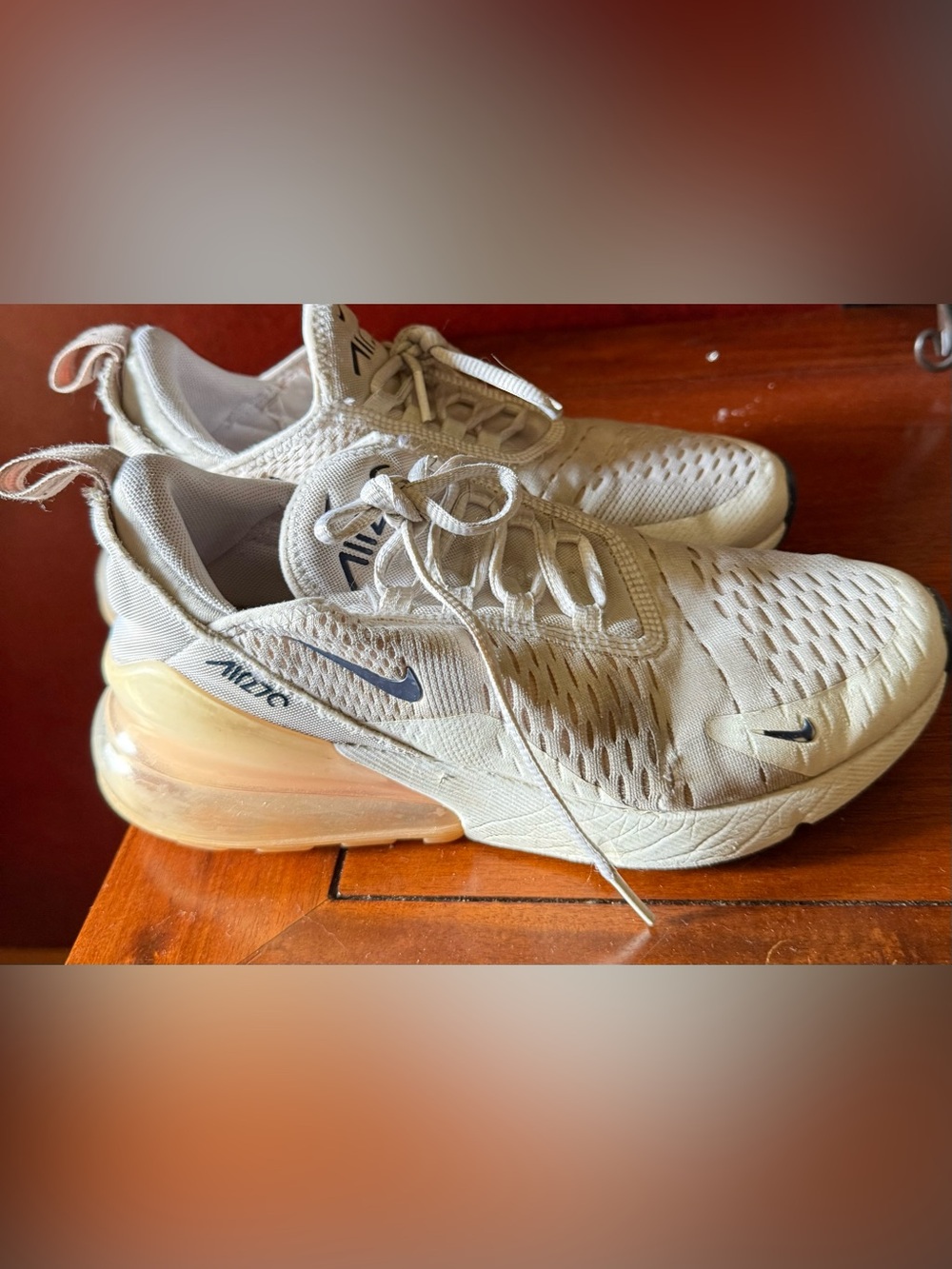 Nike Air Max 270 Cream/Light Pink Sneakers with Black Swoosh